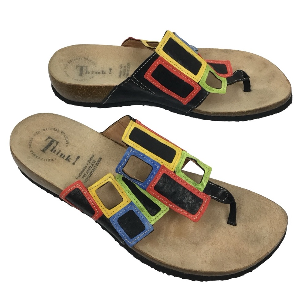 Think! Julia Windows Multicolor Leather Thing Sandals Made in Romania